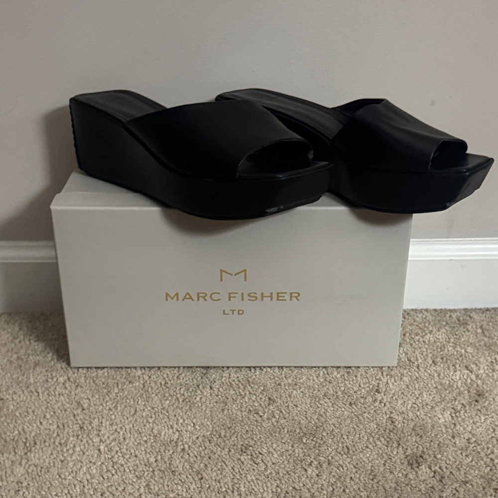 Marc Fisher Black Wedge Sandals